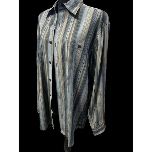 Tommy Bahama Mens Striped Long-Sleeve Button-Down Shirt 100% Silk Blue Beige - Picture 4 of 5